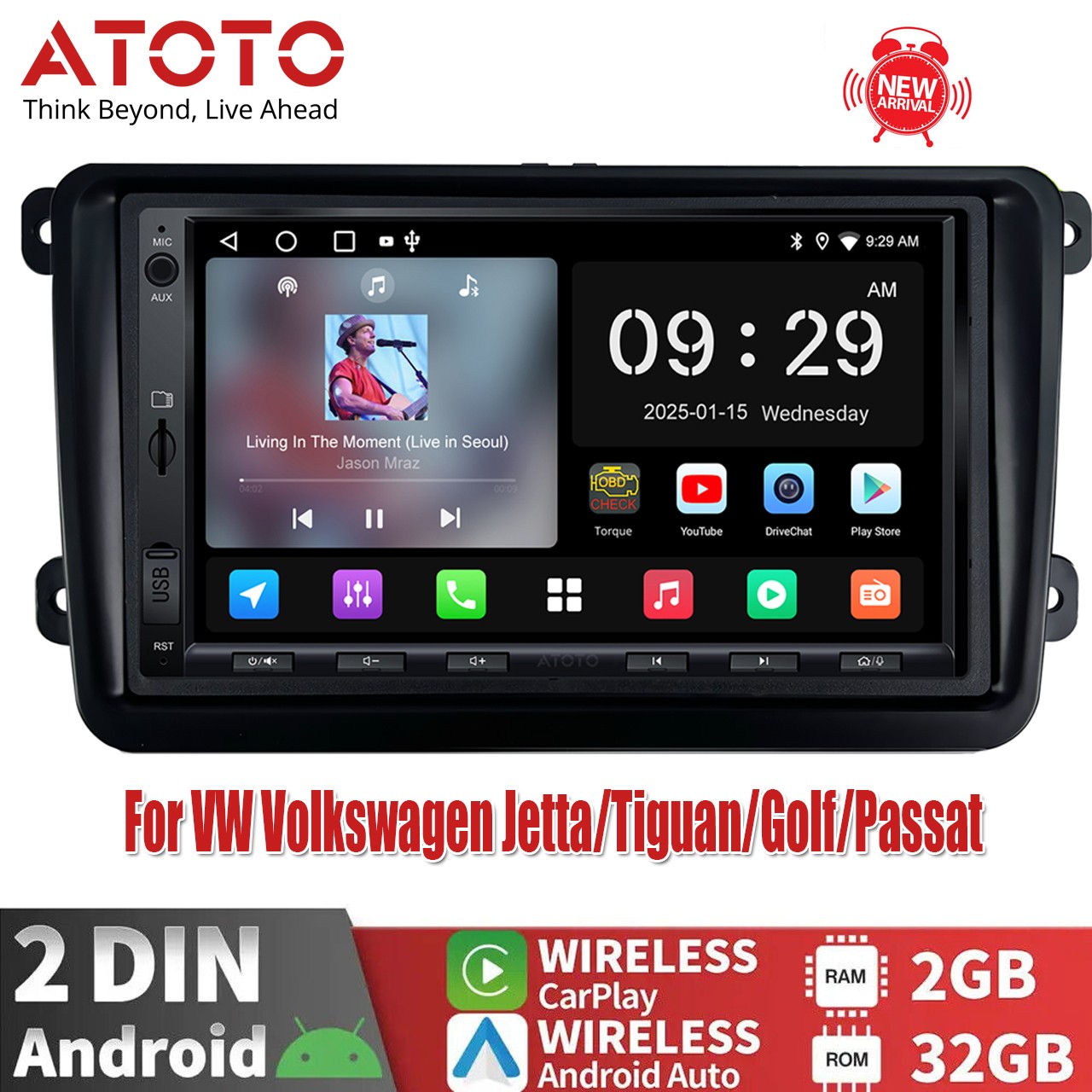 ATOTO 2Din 7in Car Stereo For VW Volkswagen Jetta Tiguan Golf Passat 24B-EQ FM