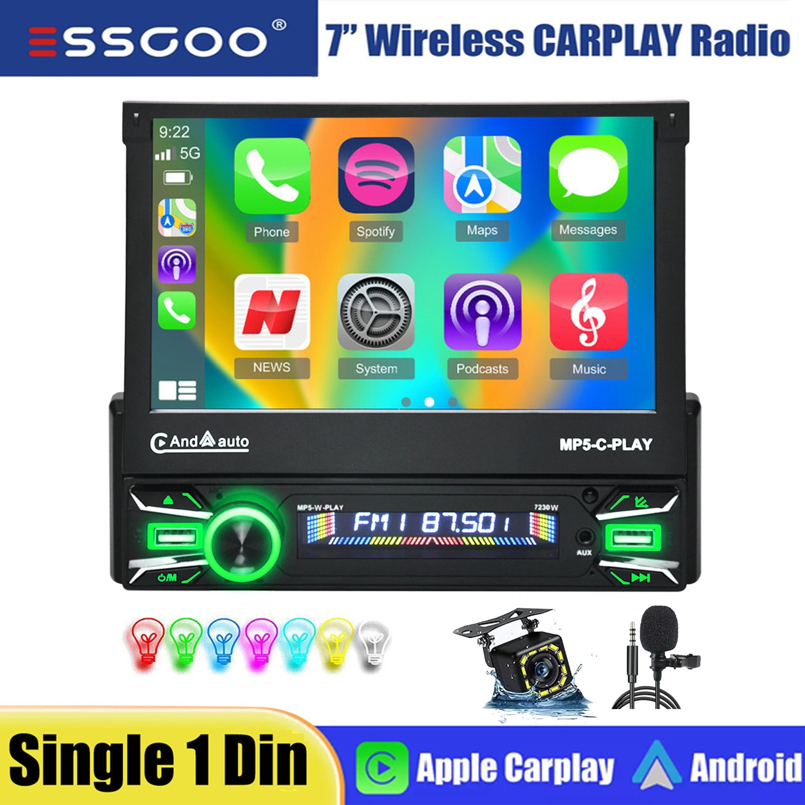 7″ Single 1 DIN Car Radio Stereo Player Bluetooth Flip Out Screen Mirror Link FM