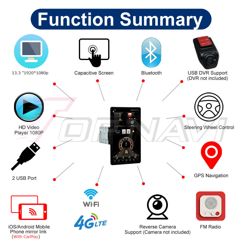 4+64G Double Din Car Stereo Radio Player Android GPS Touch Screen Navigation BT