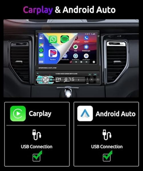 Single Din Car Stereo Radio with AppIe Carplay & Android Auto Airplay