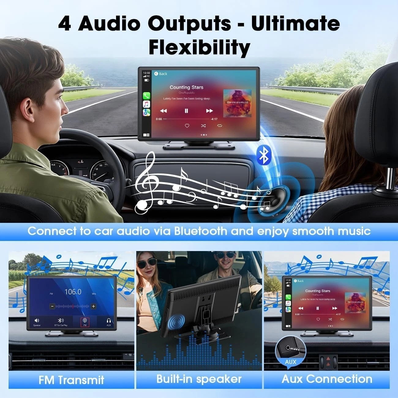 Upgrade 9 Inch CarPlay Screen Wireless Android Auto Portable Touchscreen GPS
