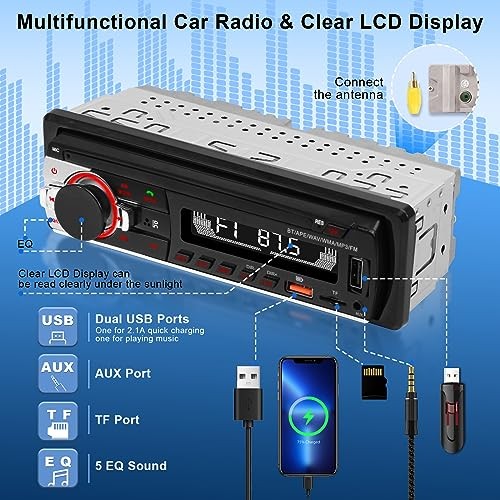Single Din Car Stereo Bluetooth Car Radio, Car Audio with Handsfree and App