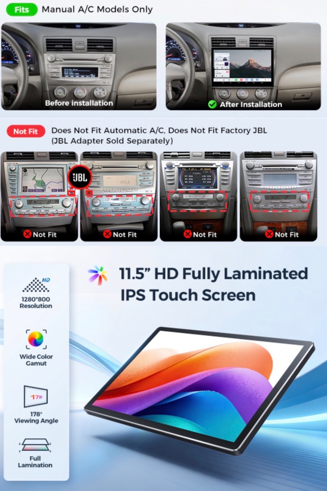 11.5” Car Radio for Toyota Camry Stereo 2006-2011 Android 13 /5G WiFi/4+64GB