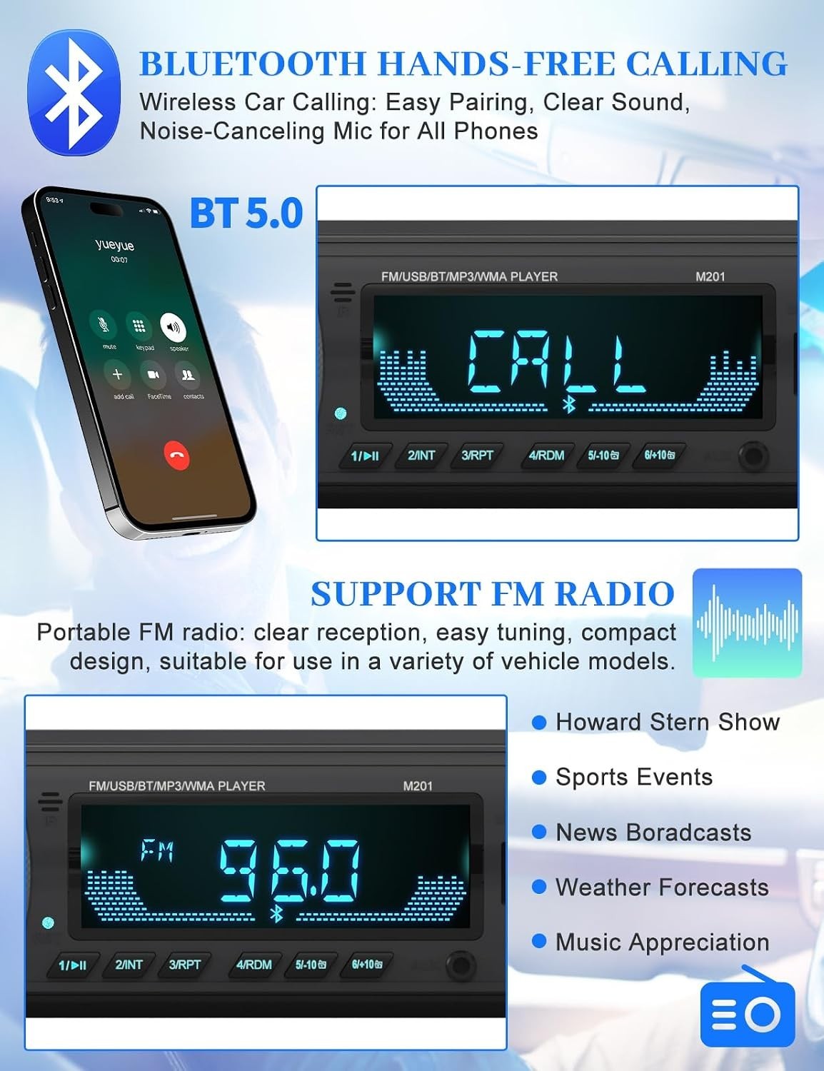 Durable Bluetooth Car Stereo with Easy Installation – FM/USB/AUX Connectivity