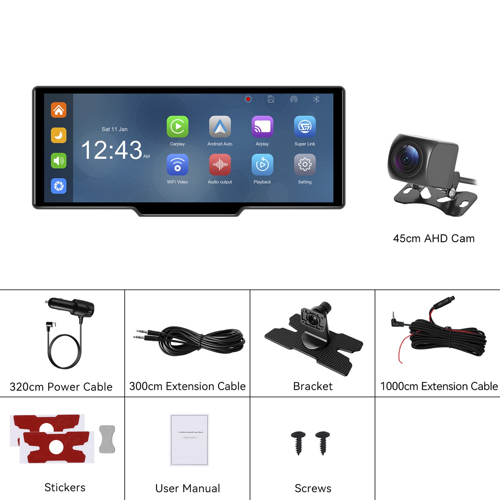 10.26″ Portable Bluetooth Car Navigation Wireless Carplay Car Radio AHD Camera