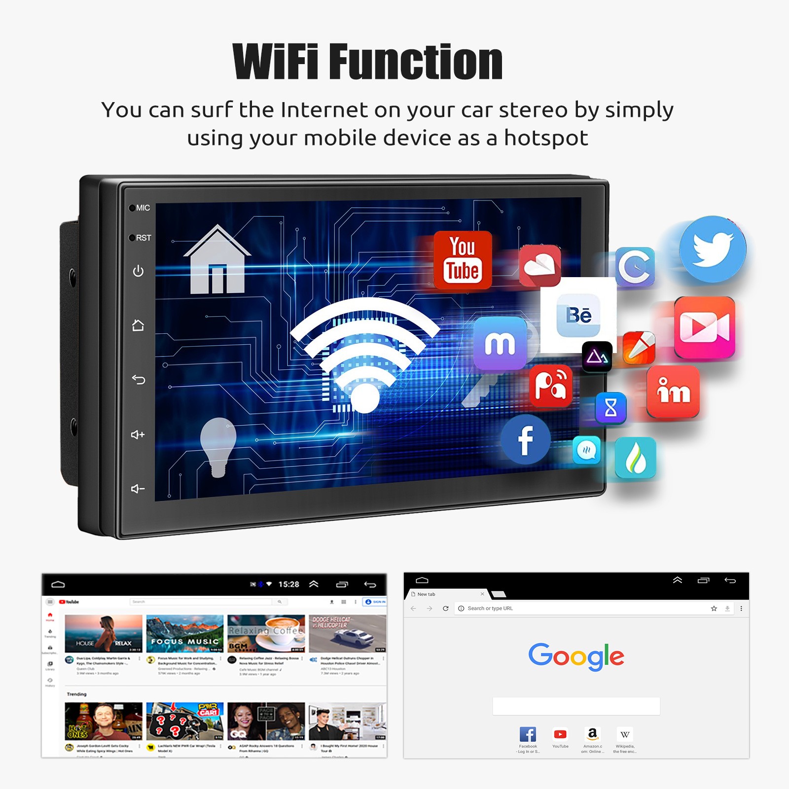 Double 2 DIN 7″ Car Stereo CarPlay 2+32GB Android 15 FM Radio GPS Head Unit WIFI