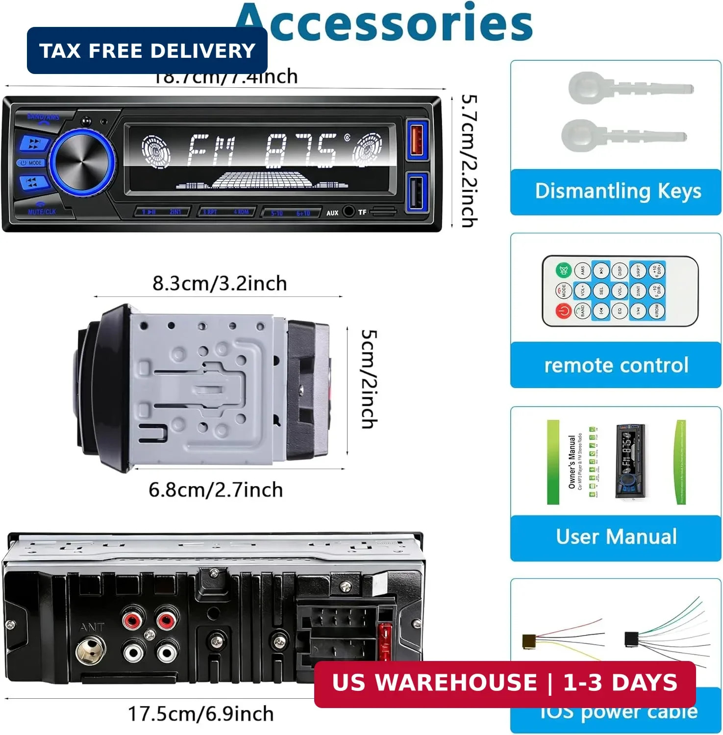 Car Radio Bluetooth Single DIN Car Stereo with Bluetooth,Car Audio with Push to