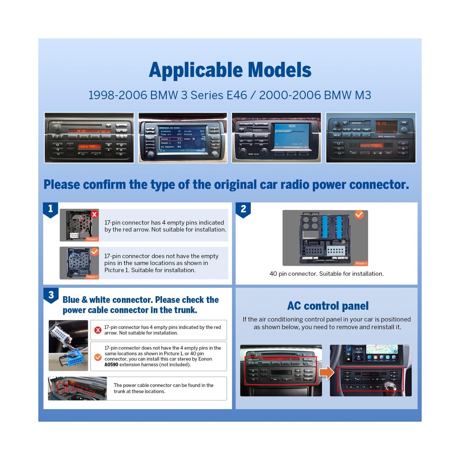 Eonon Car Stereo for BMW 3 Series 325i 330i M3 (E46) 1998-2006, Android 14 Wi…