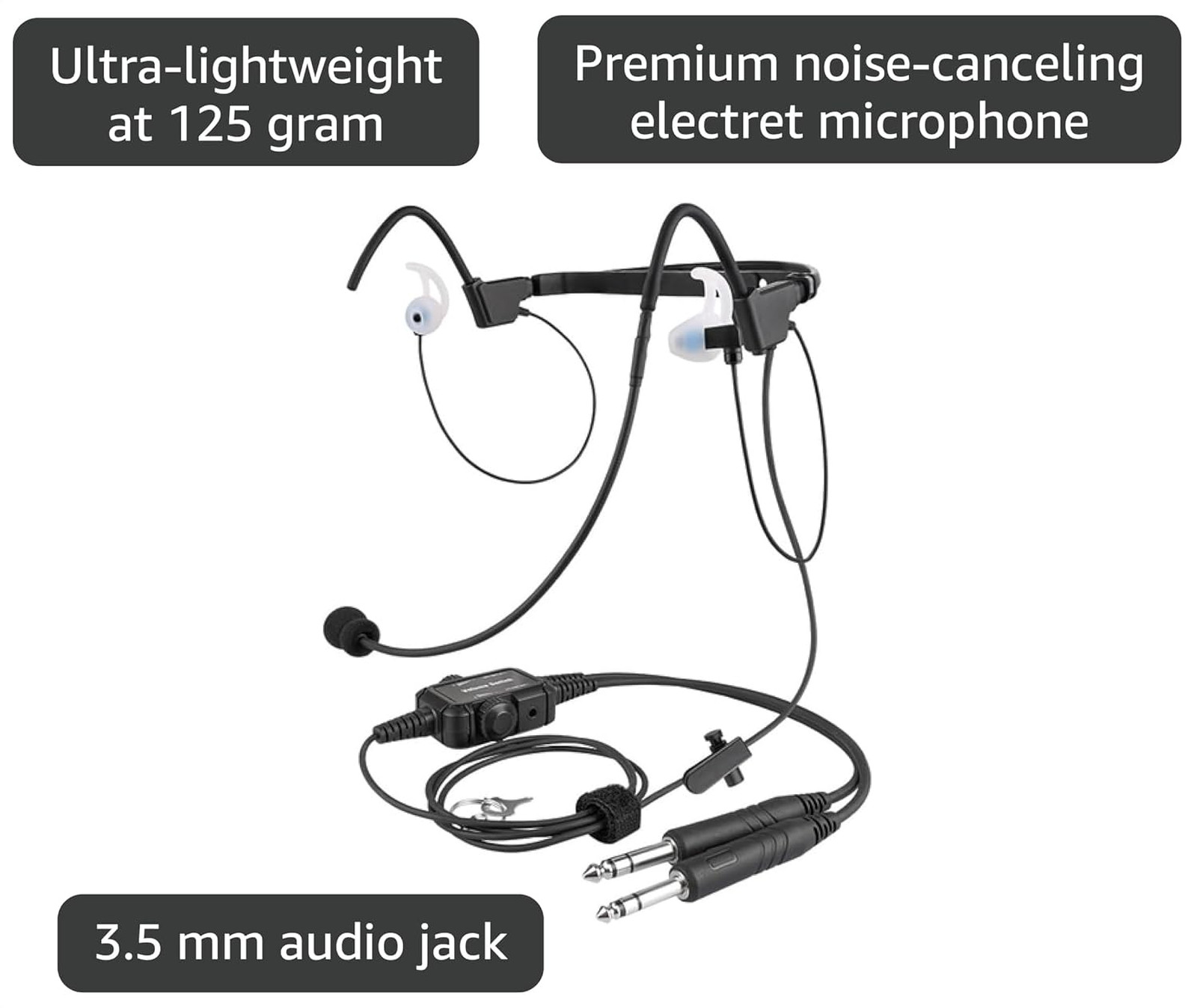 In-Ear Aviation Headset with GA Dual Plugs, Lightweight Mono Stereo MP3 Input