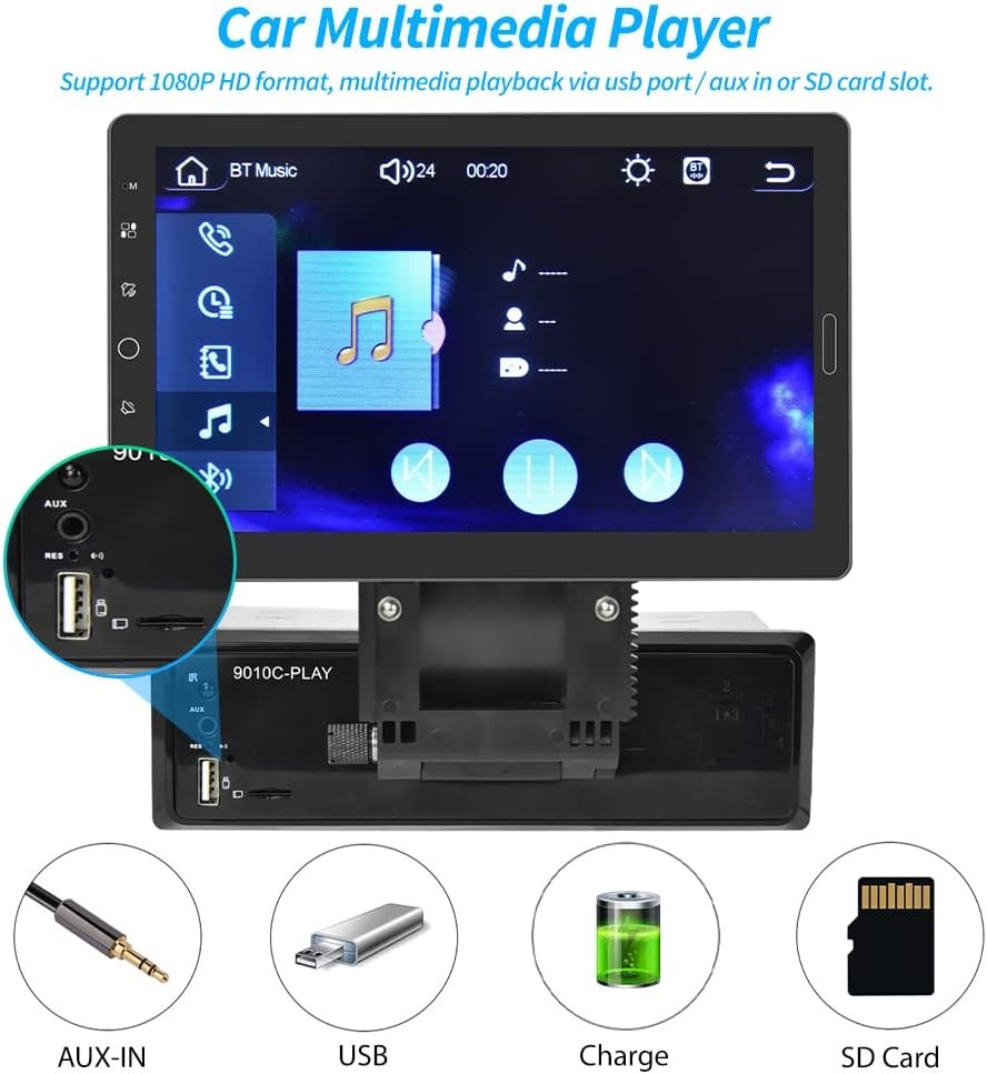10.1″ Carplay Car Stereo Radio Single 1Din Rotatable Touch Screen Bluetooth MP5