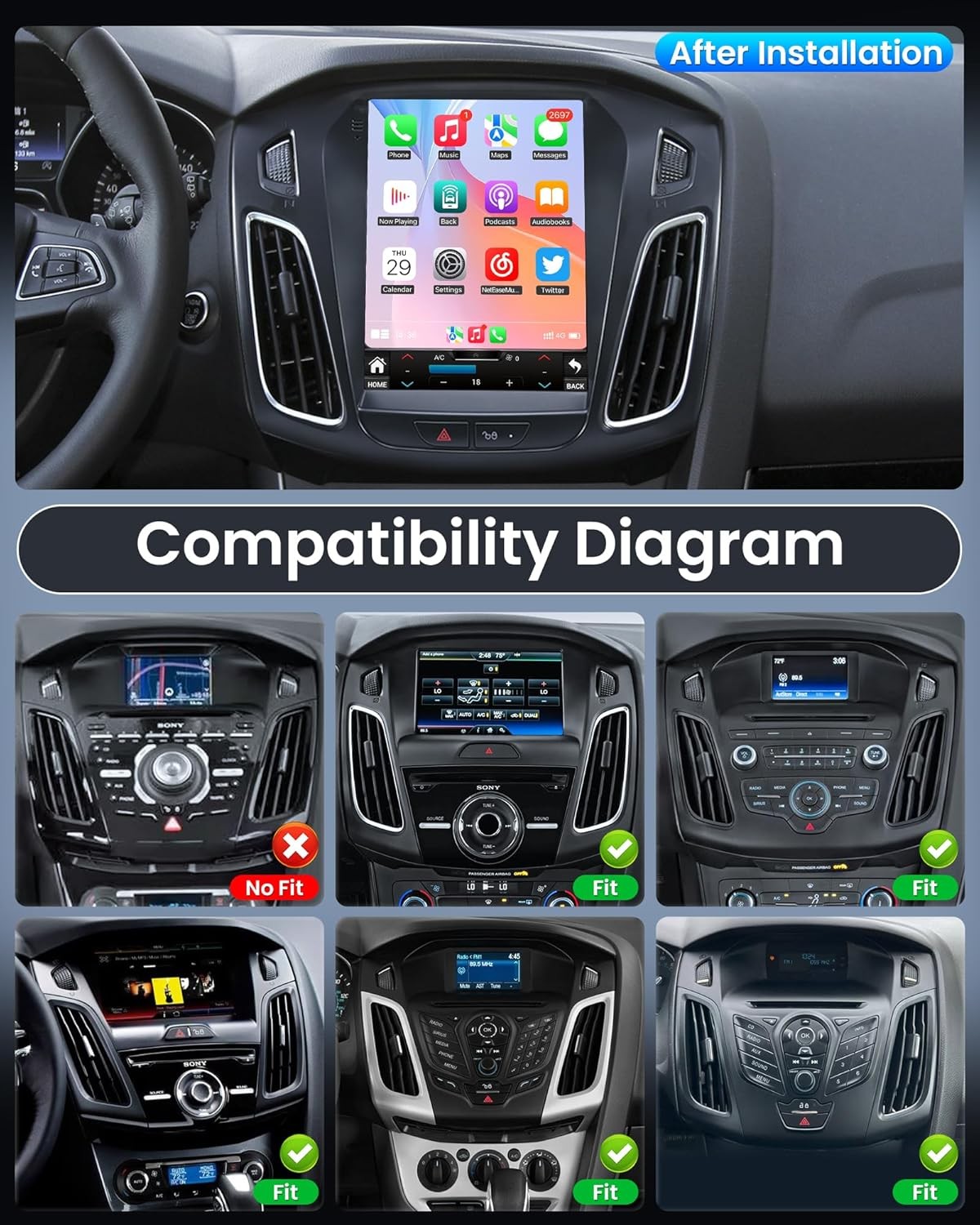Ford Focus Car Stereo Radio 2012-2018 with Carplay/Android Auto, 2G RAM 32G ROM