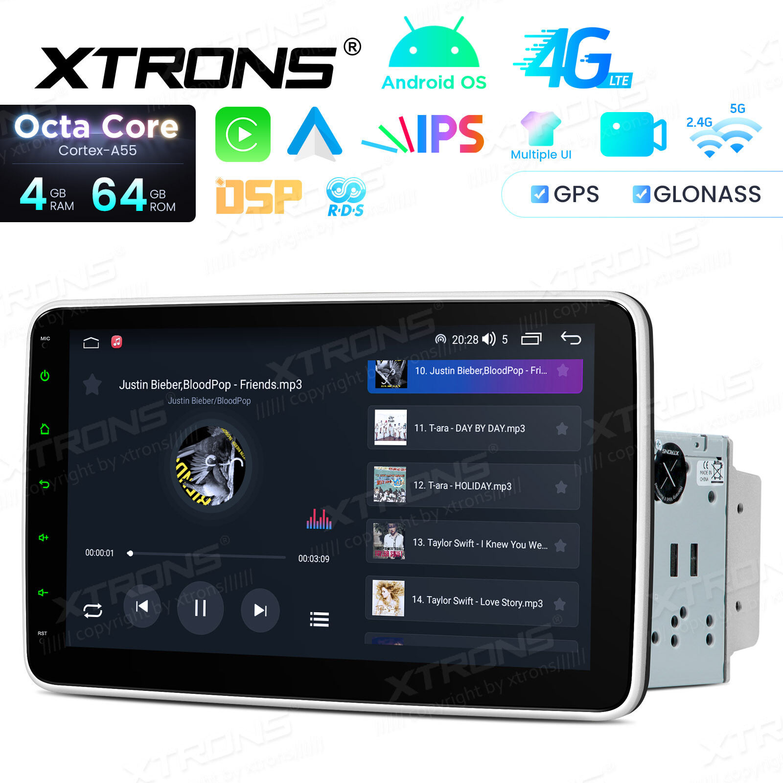 10.1″ Android 12 8-Core 4+64GB Car Stereo GPS DVD Radio Navi 4G LTE WiFi DSP IPS