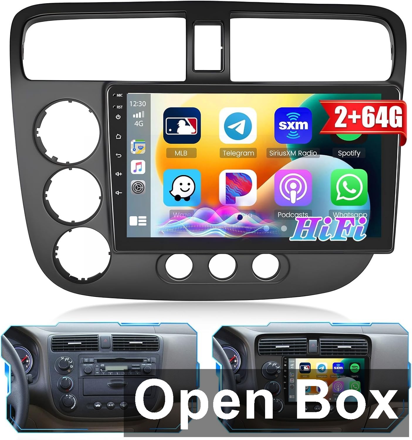 Roinvou 2+64G 9″ Touchscreen CarPlay/Android Stereo with HiFi GPS Navigation