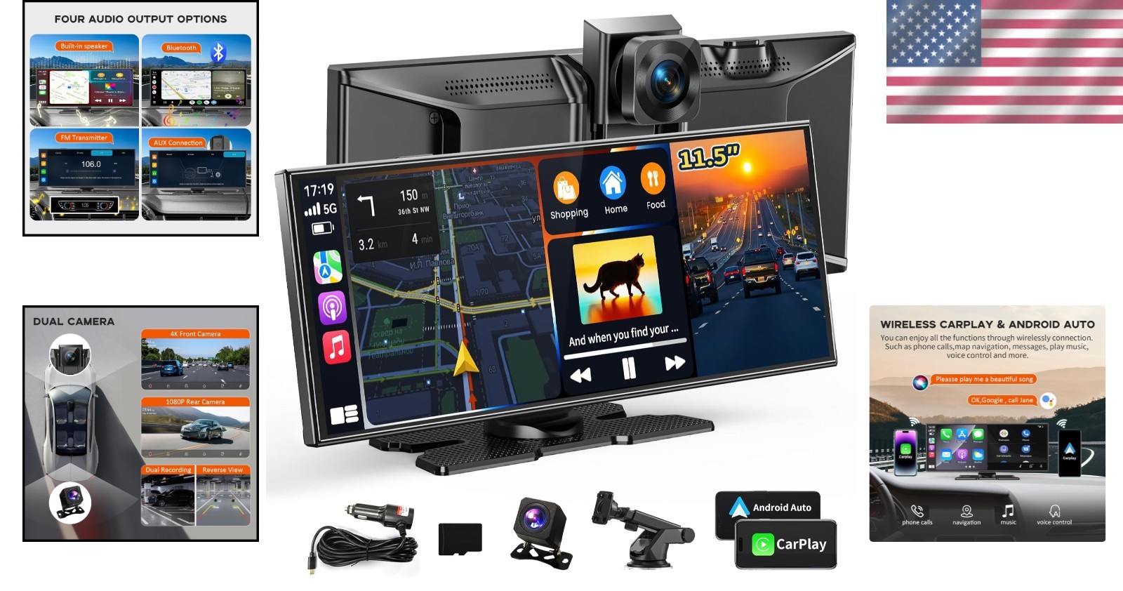 Extra Large 11.5″ Touchscreen for Car, Wireless Connectivity