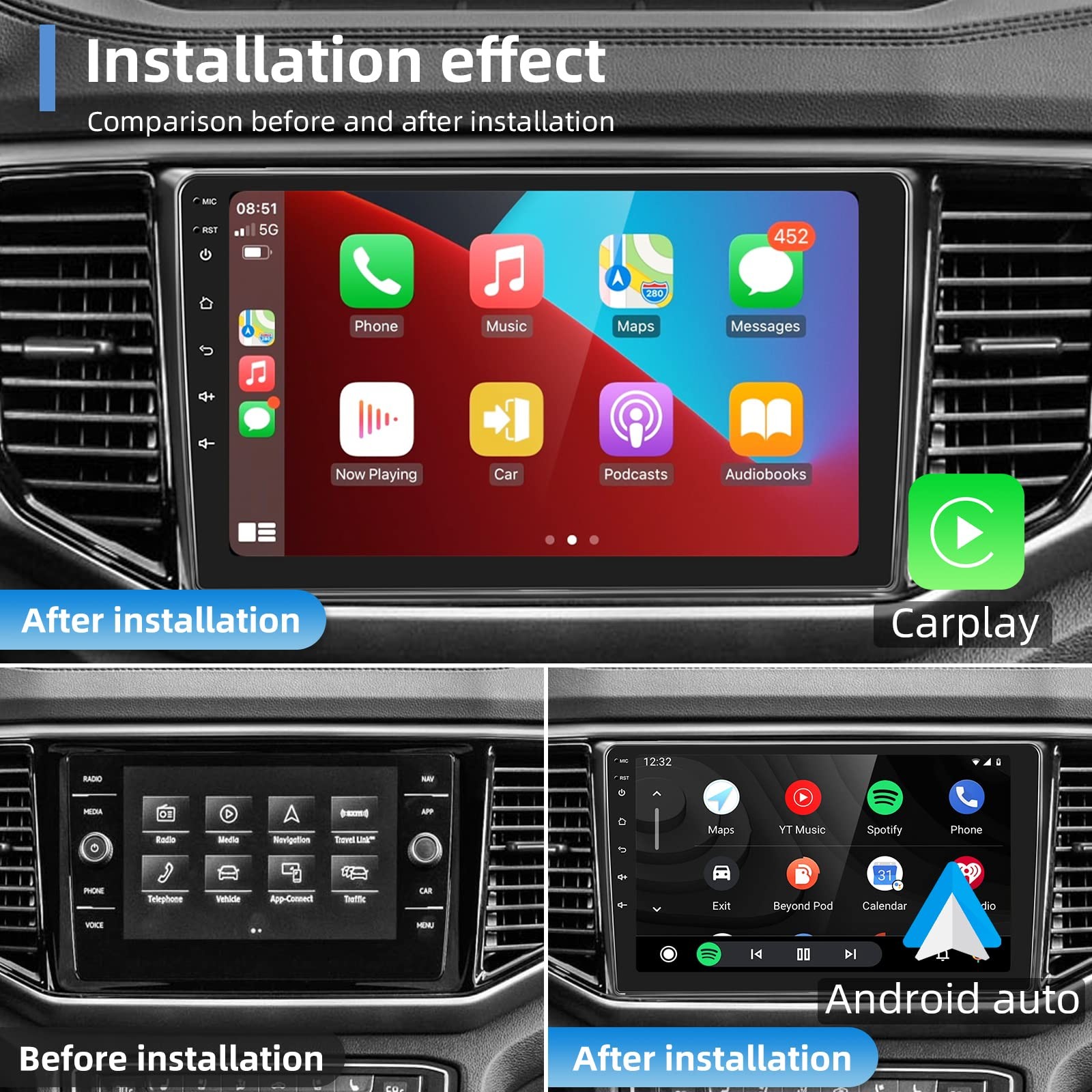 Podofo 2G64G Radio For Honda Crv 2007-2011 Adroid 13 Car Stereo Wireless