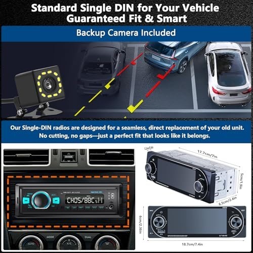 Wireless Apple CarPlay Single DIN Car Stereo, HD Touchscreen, Bluetooth 6.0, USB