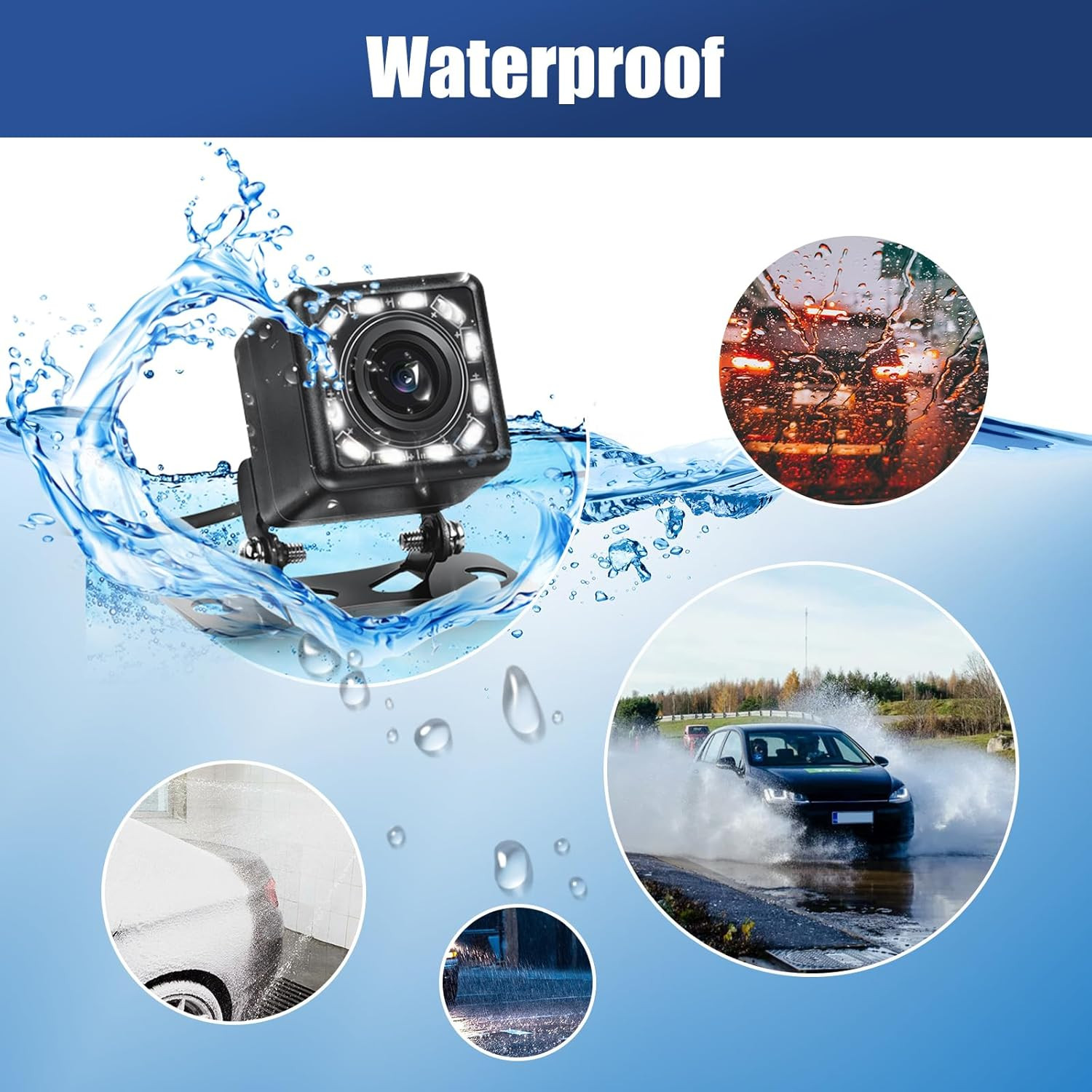 Backup Camera 12LED Night Vision IP68 Waterproof Reverse Wide Angle Parking Cam