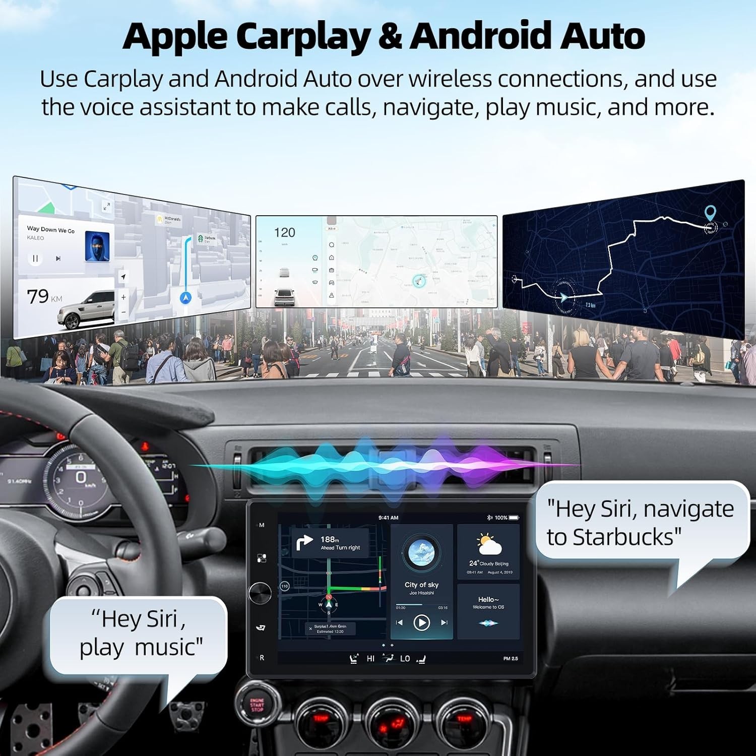 Single Din 10″ Touch Screen Stereo Bluetooth Radio Car Apple/Android Carplay+CAM