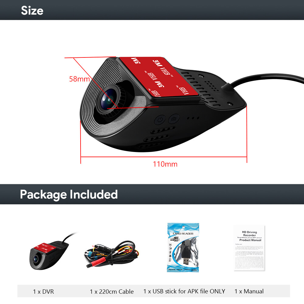 HD 140° Wide View Car WiFi DVR Dash Recorder CAM Rearview Camera 2K Video Play
