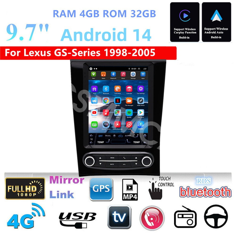 Car Multimedia Player WIFI For Carplay 4+32G W/Cam Fit For Lexus GS300 1998-2005