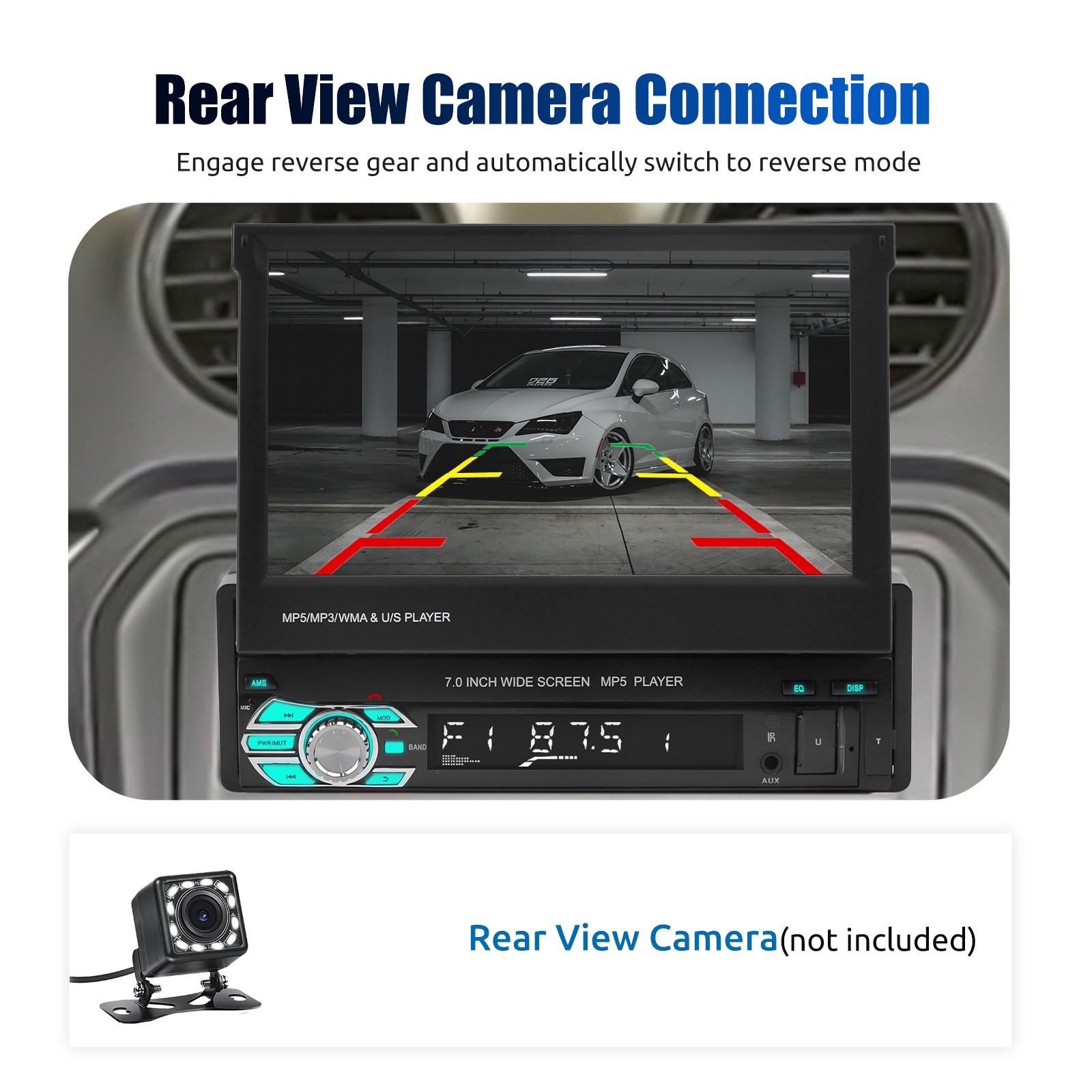 7″ Single 1 Din Car Stereo Radio Apple CarPlay & Android Auto Flip Out Player BT