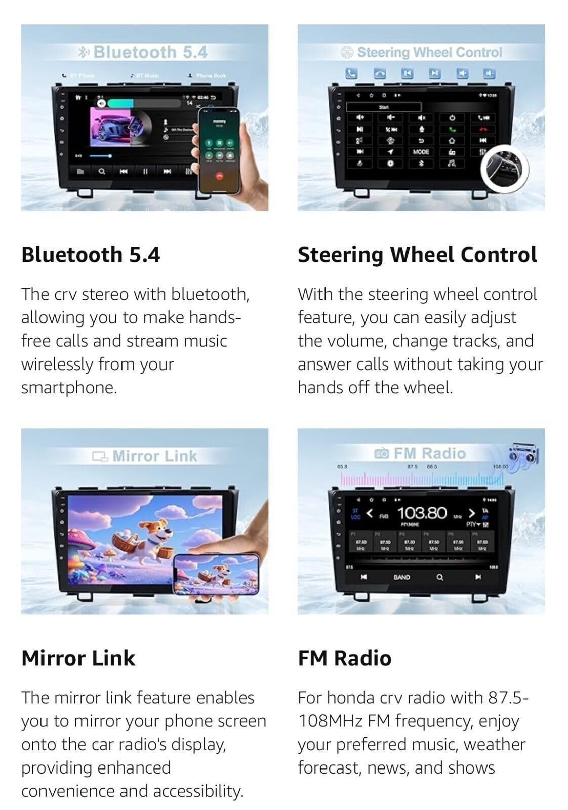 4+128G Car Stereo for Honda CRV 2007-2011 9” Touch Screen, Carplay, Android Auto