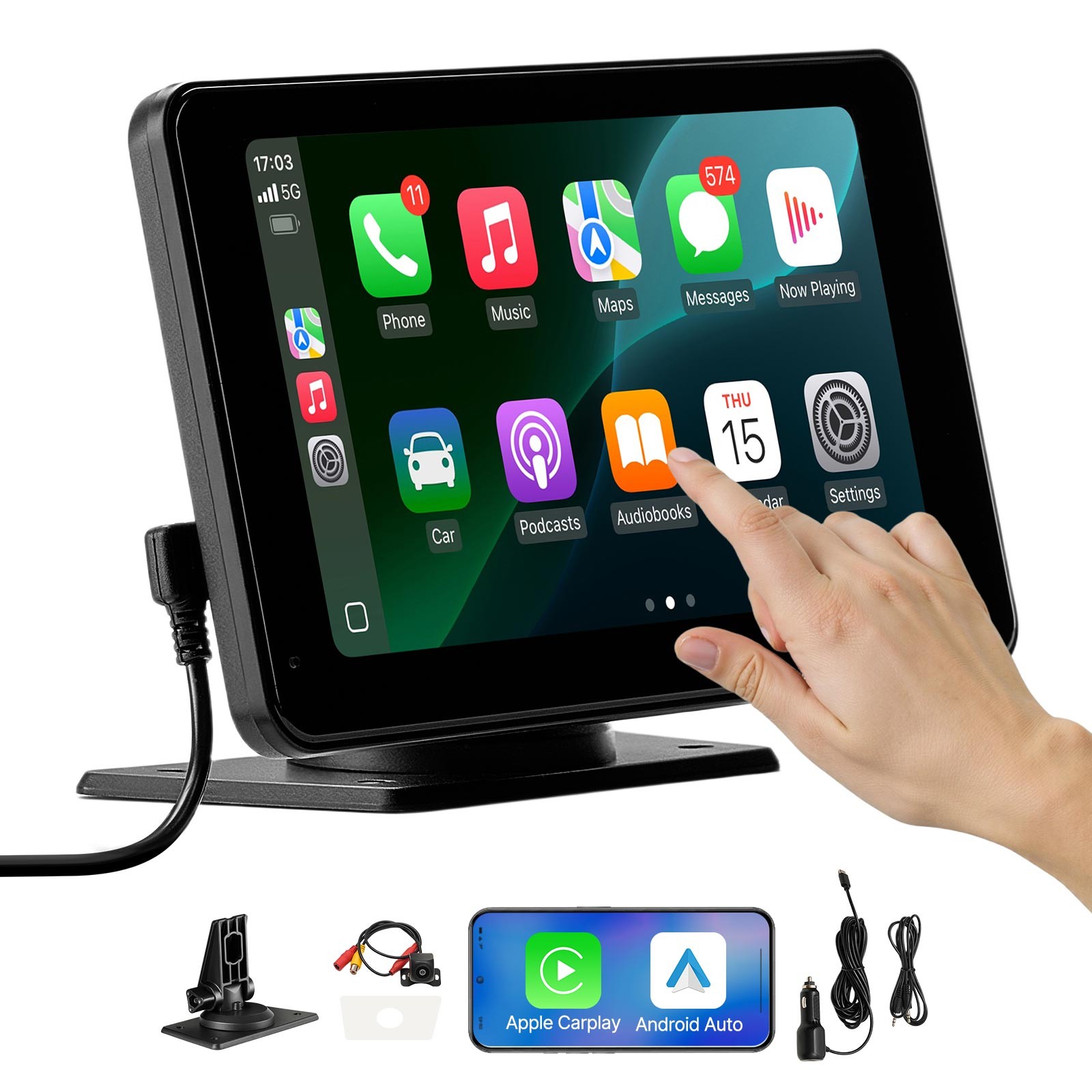 Portable 7″ Car Radio Stereo Touch Screen Apple Android CarPlay Bluetooth GPS