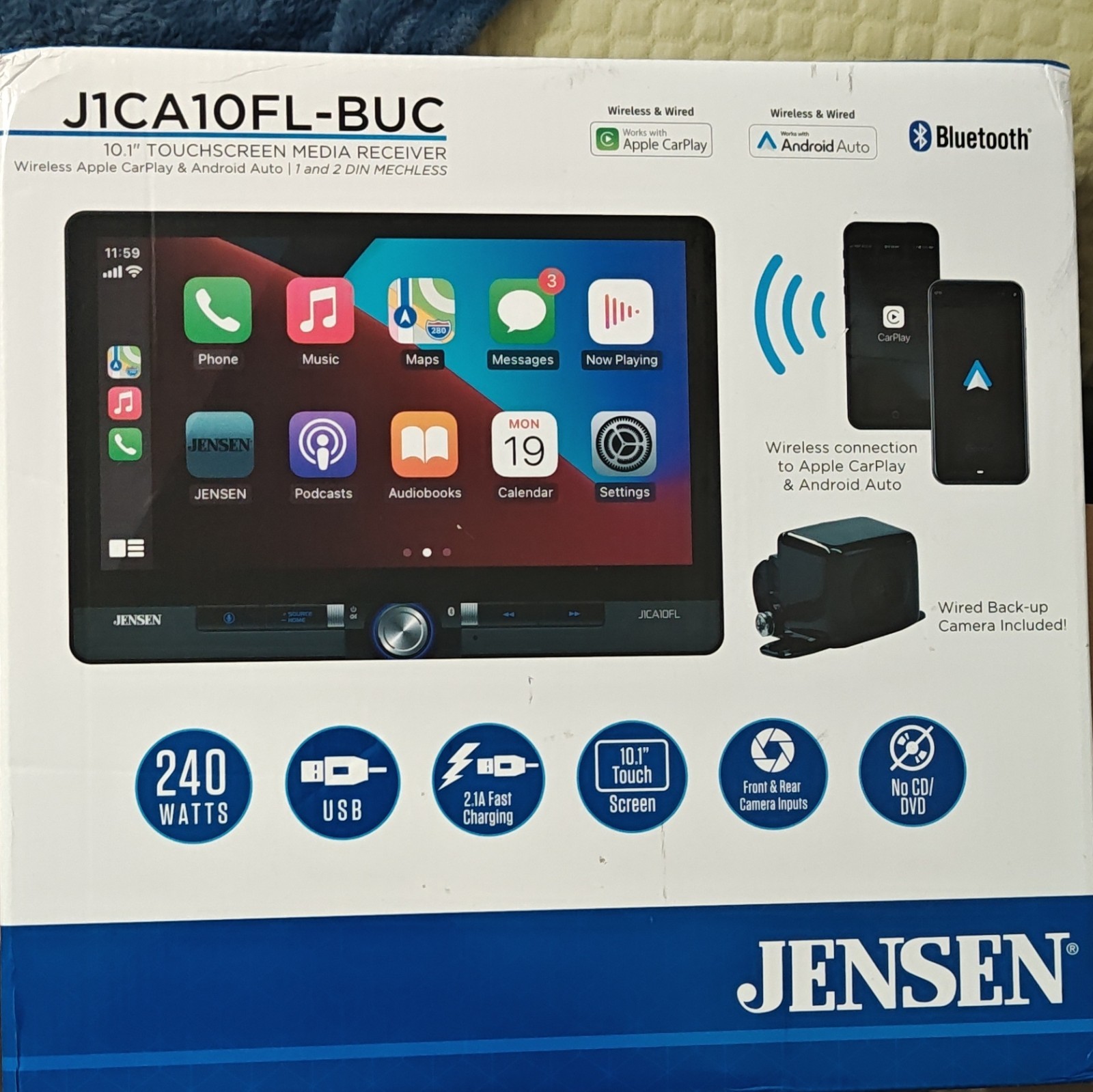 Jensen J1CA10FL-BUC 10.1″ Touchscreen 1 DIN CarPlay Android Auto Bluetooth USB