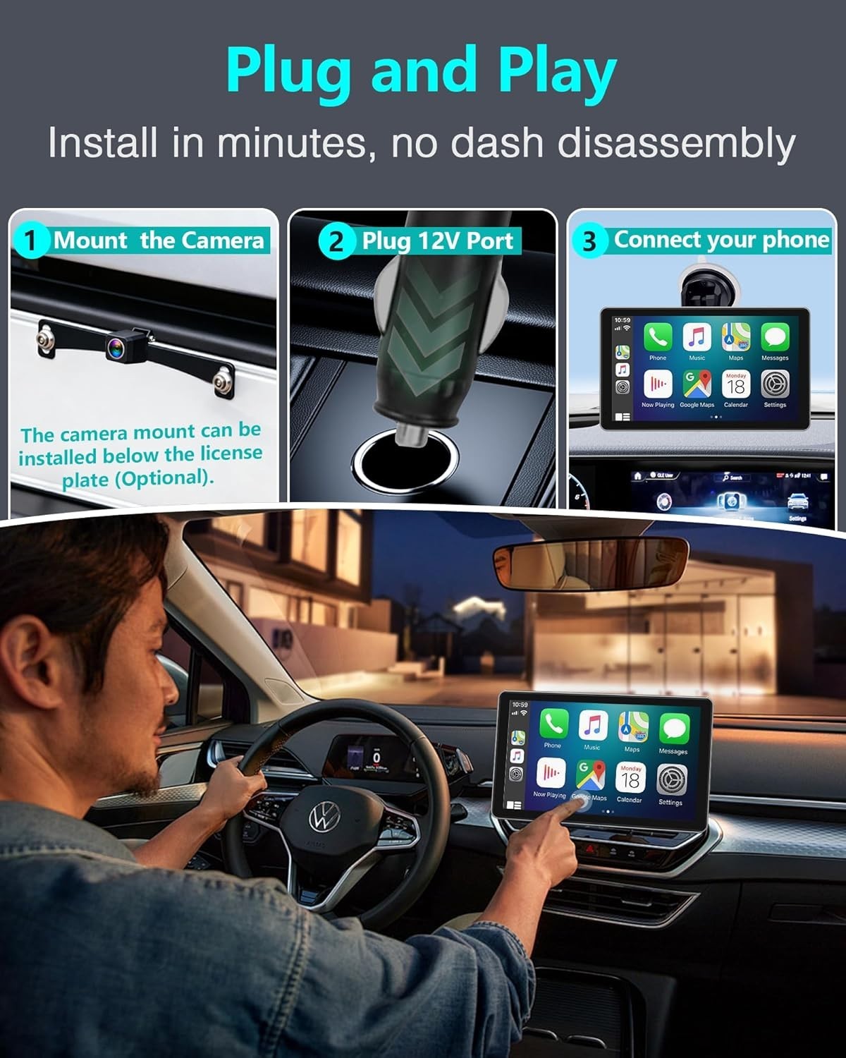Seamless 7″ Wireless Car Display with Clear Backup Camera for Easy Parking