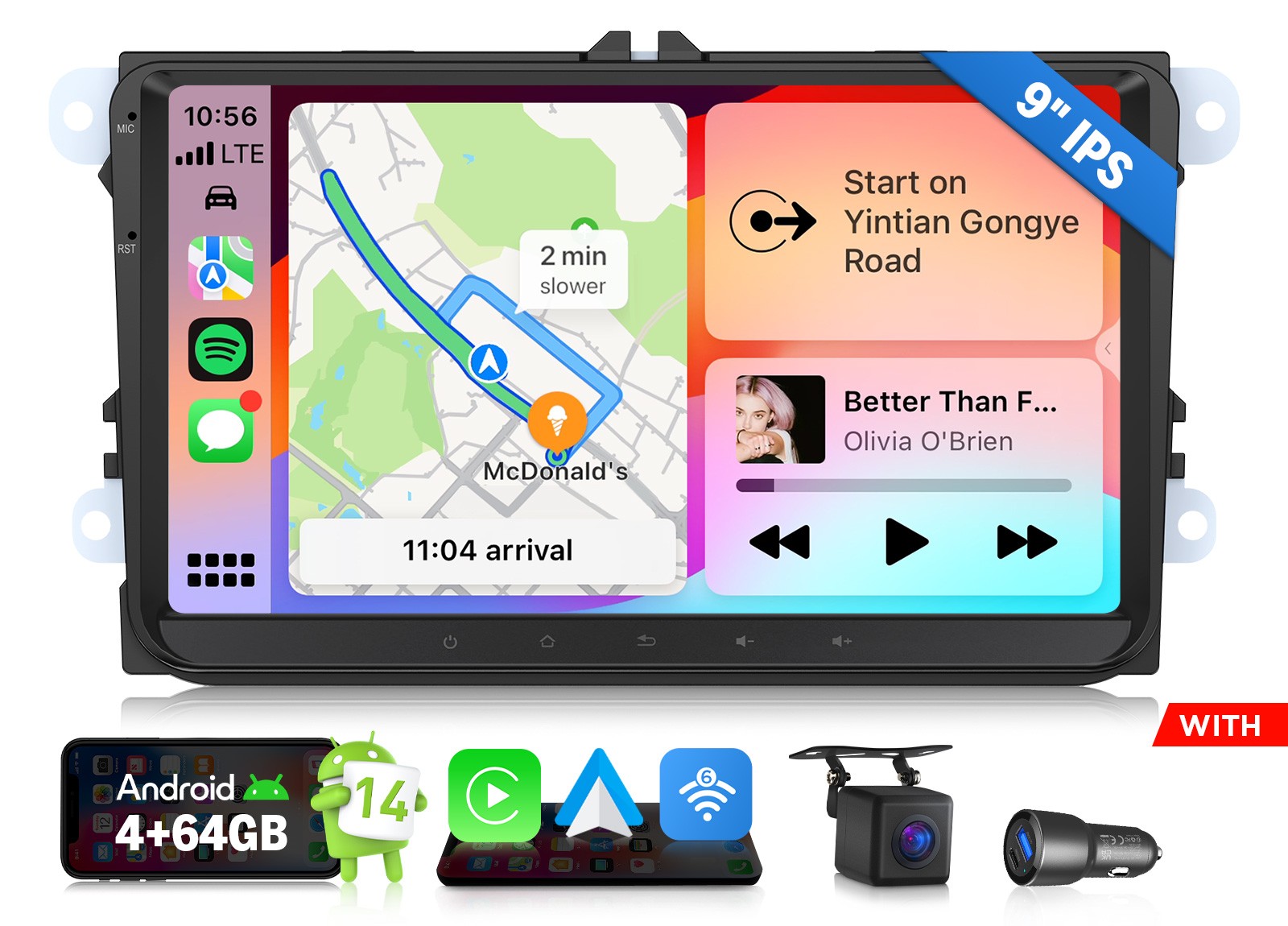 Eonon VWX7A 9″ Android 14 Car Stereo for VW Golf MK5 MK6 Wireless CarPlay GPS BT
