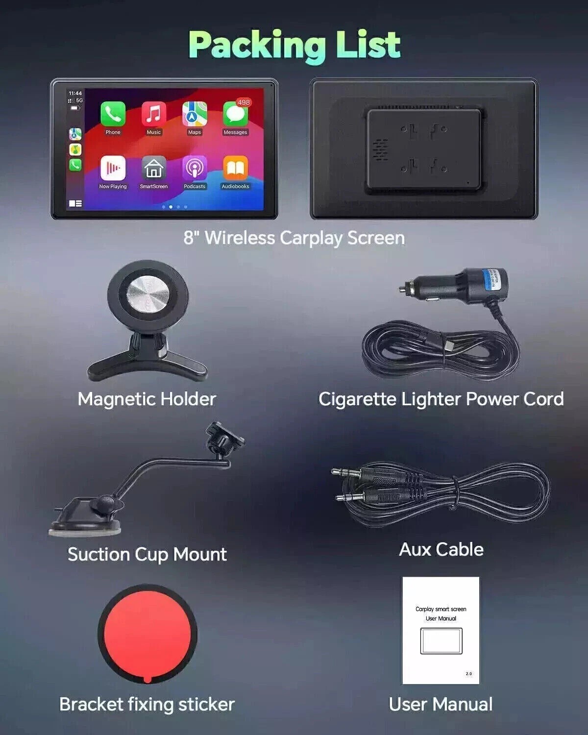 New Portable Car Stereo 7″ Touch Screen BT Wireless Apple Carplay Android Auto