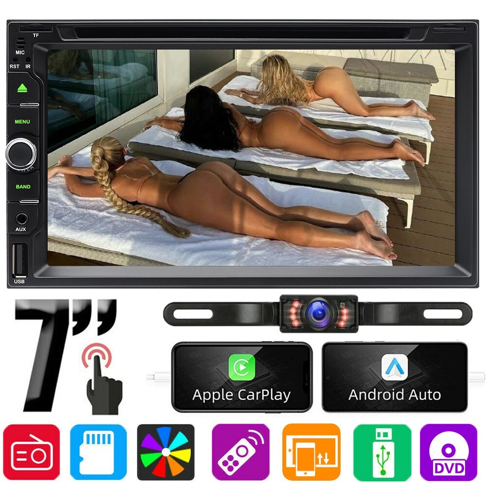 7″ Double Din Car Stereo AM FM Radio CD DVD Player Bluetooth with Backup Camera