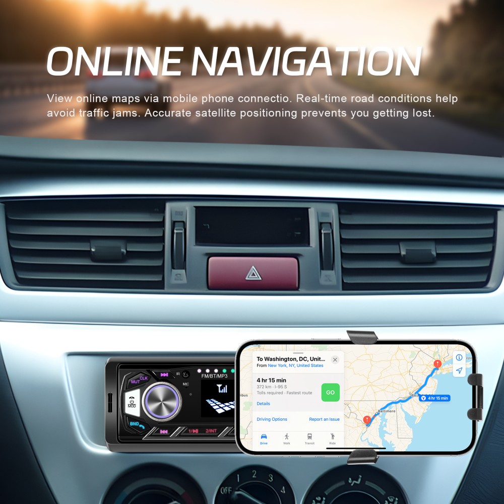 Car Radio Single 1DIN Stereo In-dash FM USB AUX-IN Bluetooth Audio +Phone Holder
