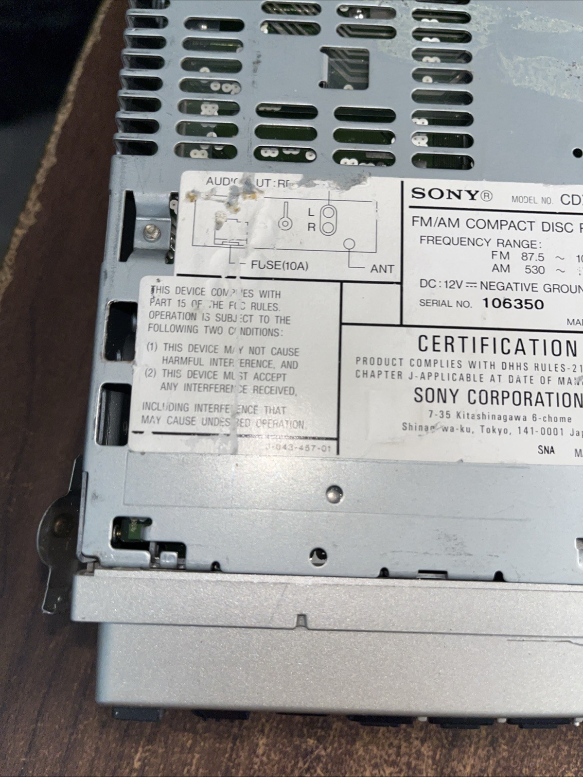 Sony CDX-1200 Car Stereo Radio CD Player Untested