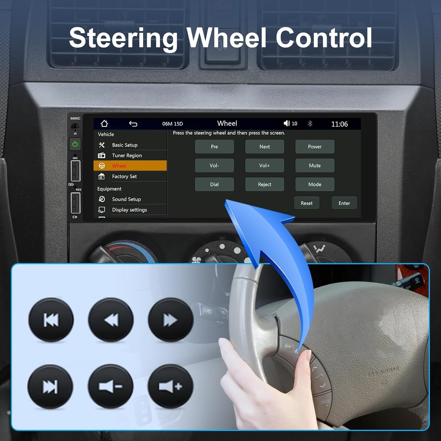 7 Color EQ Car Stereo with 6.86″ Touchscreen and Android Auto for Safe Driving