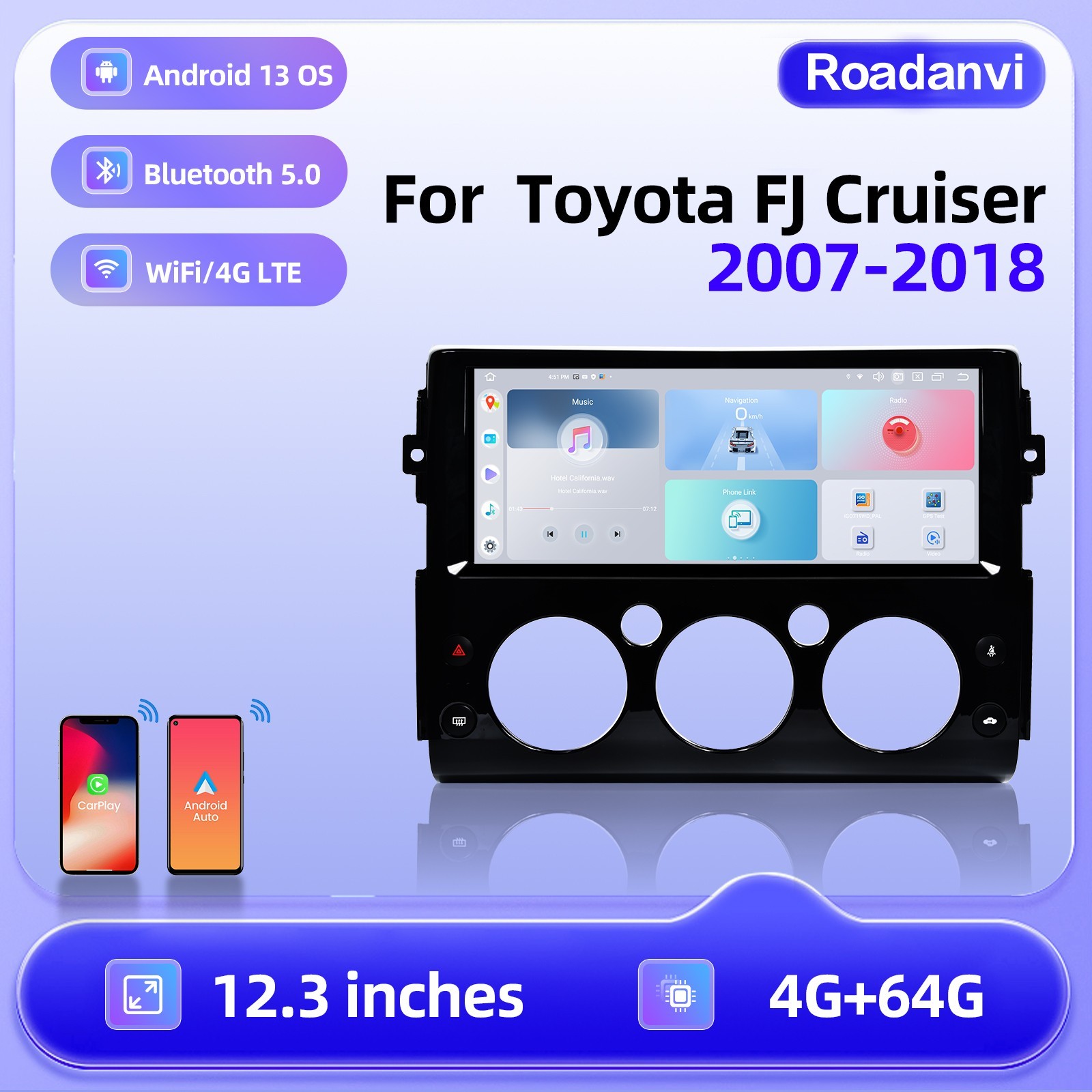 Roadanvi X12 Car Stereo for Toyota FJ Cruiser 2007-2018 CarPlay Radio GPS WiFi