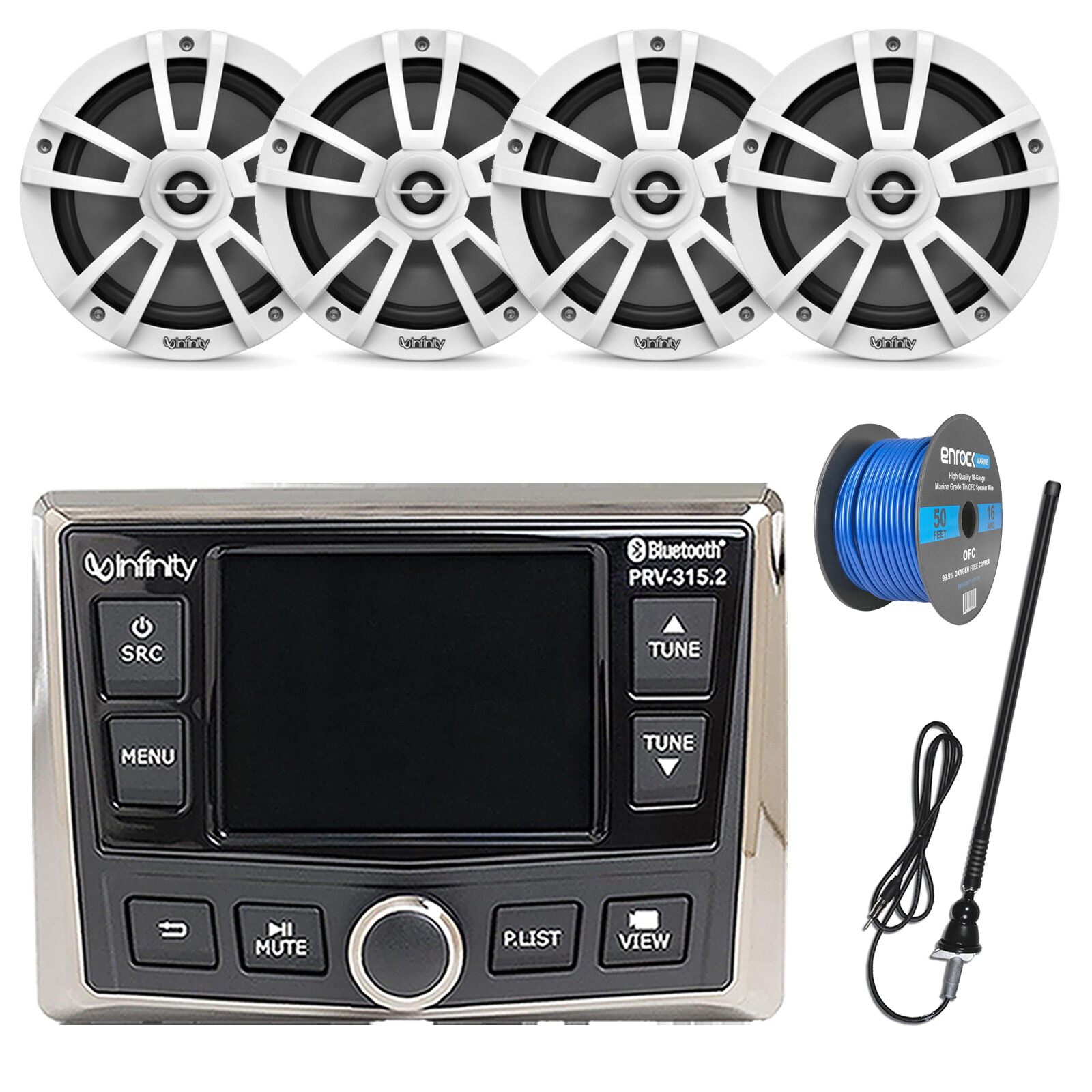 PRV-315.2 Bluetooth USB Marine Radio, Antenna, 6.5″ Speakers, Wire