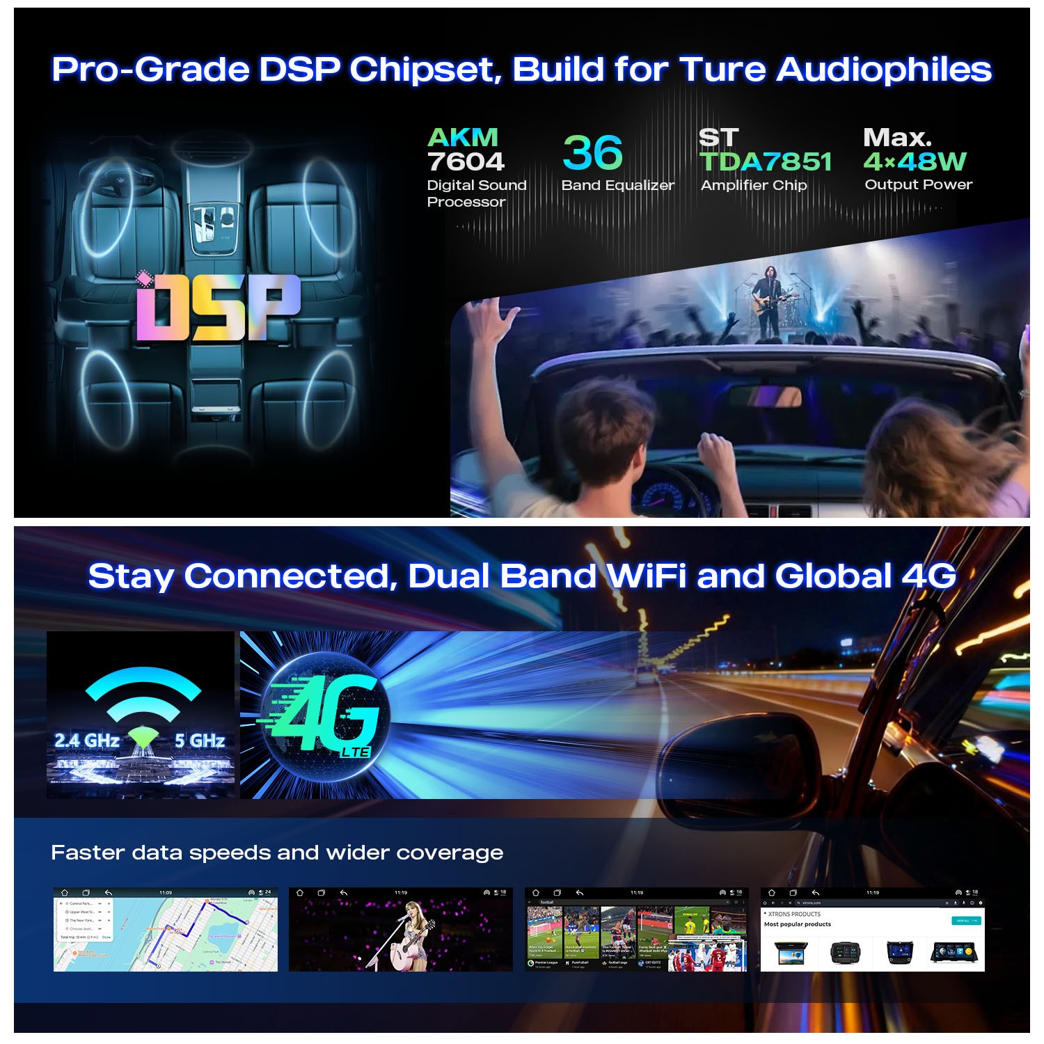 Android 14 Car GPS for Audi A4 S4 RS4 8 Core 4GB 64GB Wireless CarPlay DSP WiFi