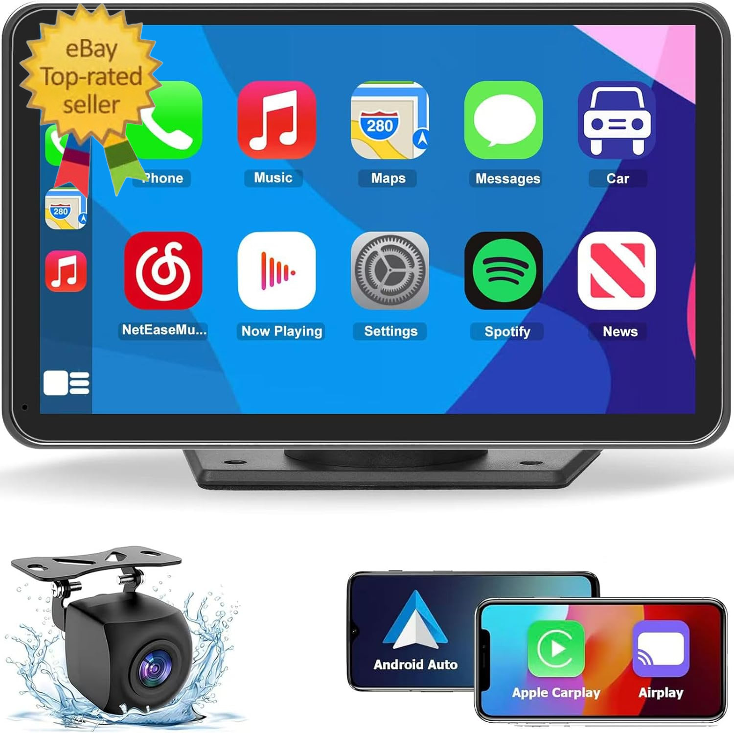 Wireless Carplay Screen for Car, 7″ HD Portable Stereo Touchscreen with Apple Ca