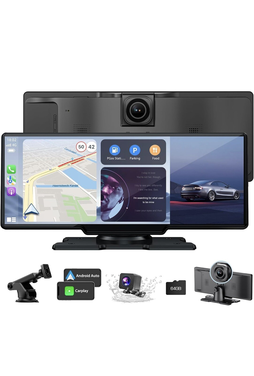 10.26″ HD Wireless Android & Carplay Screen for Car, Portable Touchscreen 4K