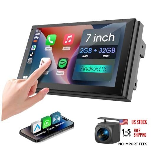 7 inch Car Stereo Double Din Radio with Carplay&Android 2GB+32GB (With Camera)