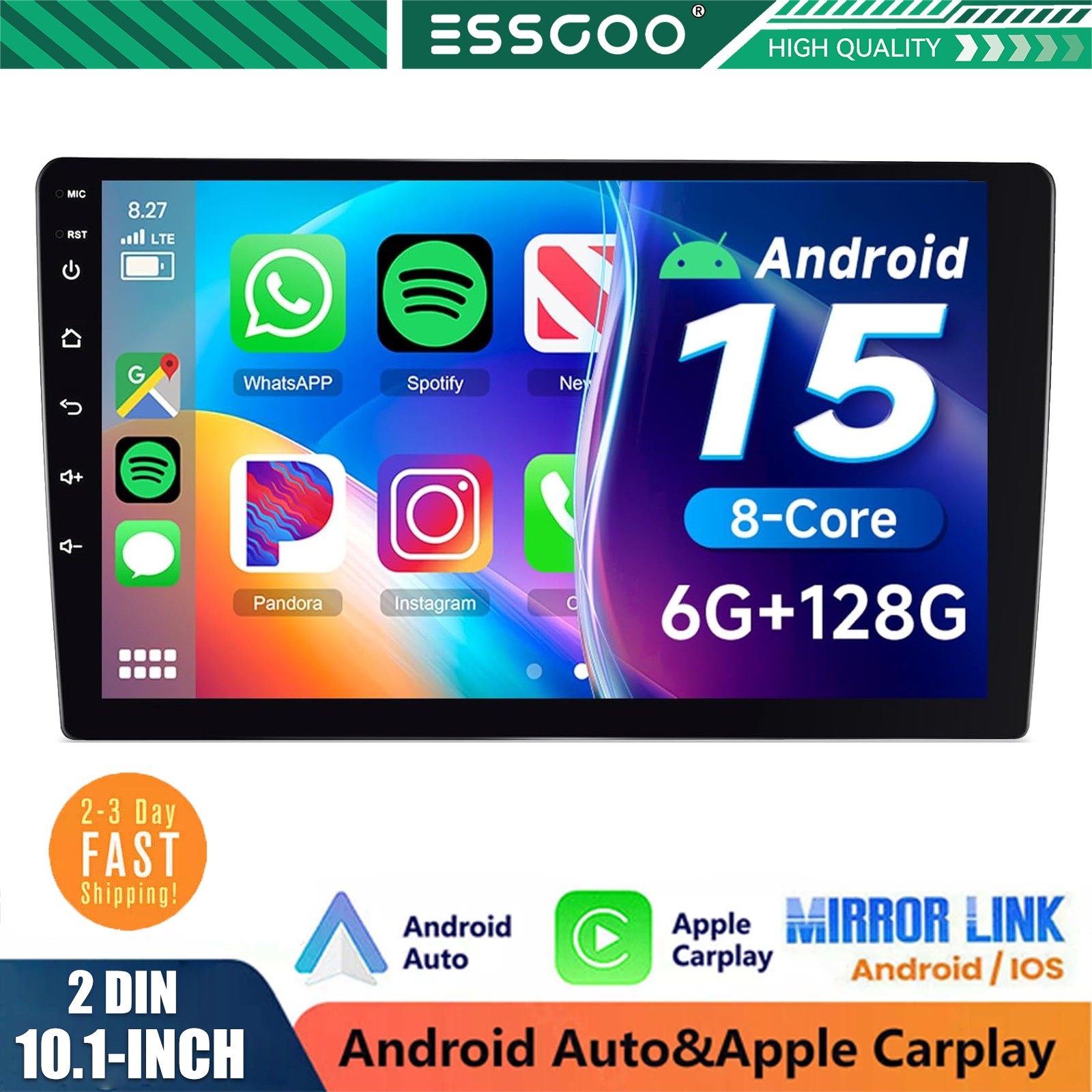 Carplay Android 15 6+128G 10.1″ Car Stereo Radio 8core GPS Navi Head Unit 2 DIN