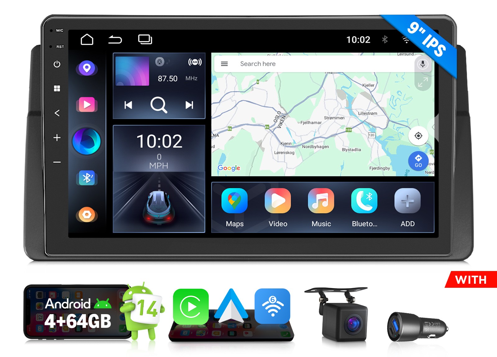 9″ Android 14 4+64 Car Stereo Apple CarPlay RDS Radio for BMW E46 325i 1999-2006