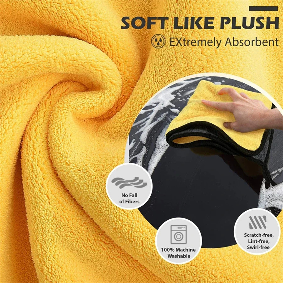 1/2/6/10Pcs Microfiber Cleaning Towel Thicken Soft Drying Cloth Car Body Washing