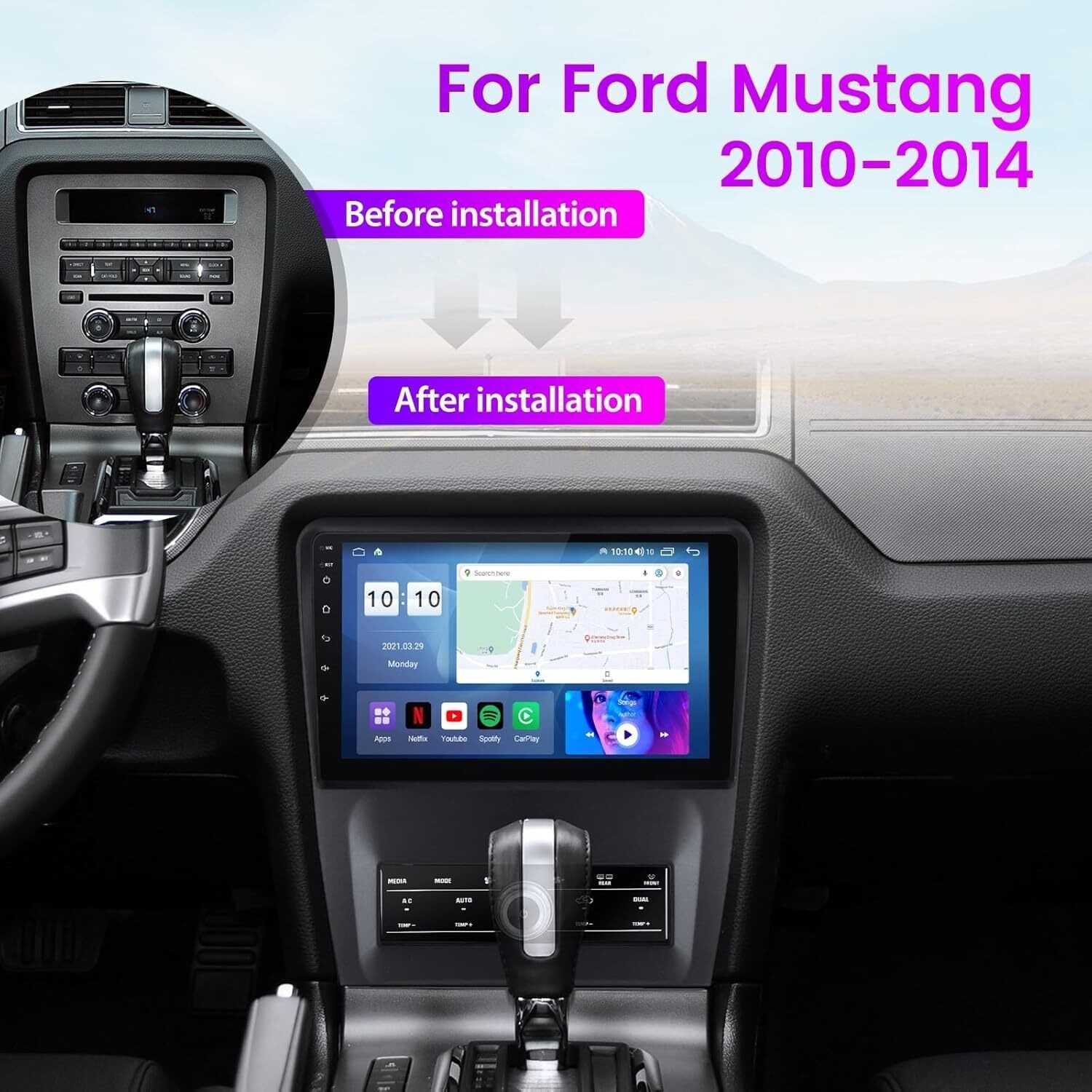 Car Radio Stereo Carplay For 2010-2014 Ford Mustang 2+64G 10in Media 4+64G