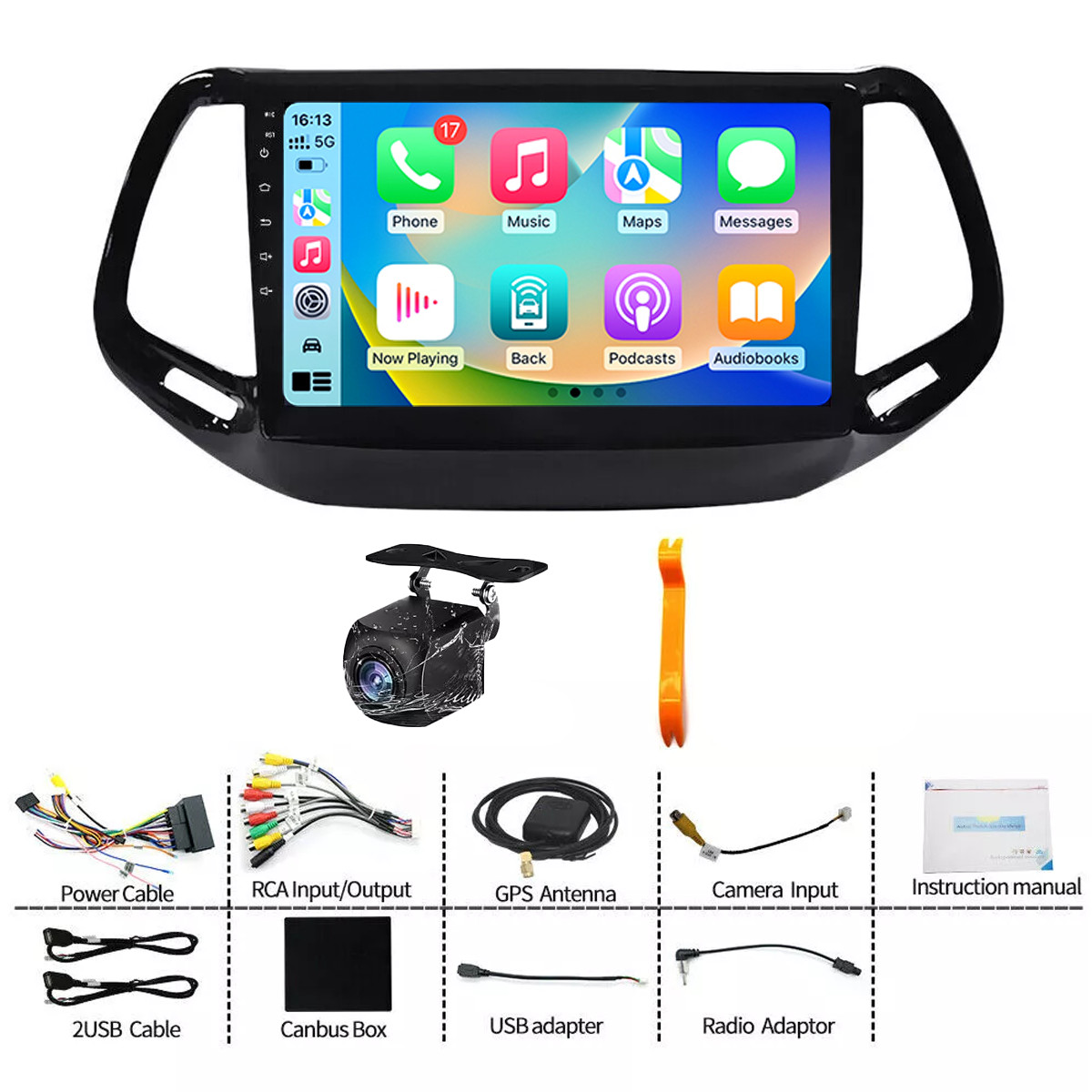 For Jeep Compass 2017-2020 Apple Carplay Android 12 Car Stereo Radio GPS 2+32GB