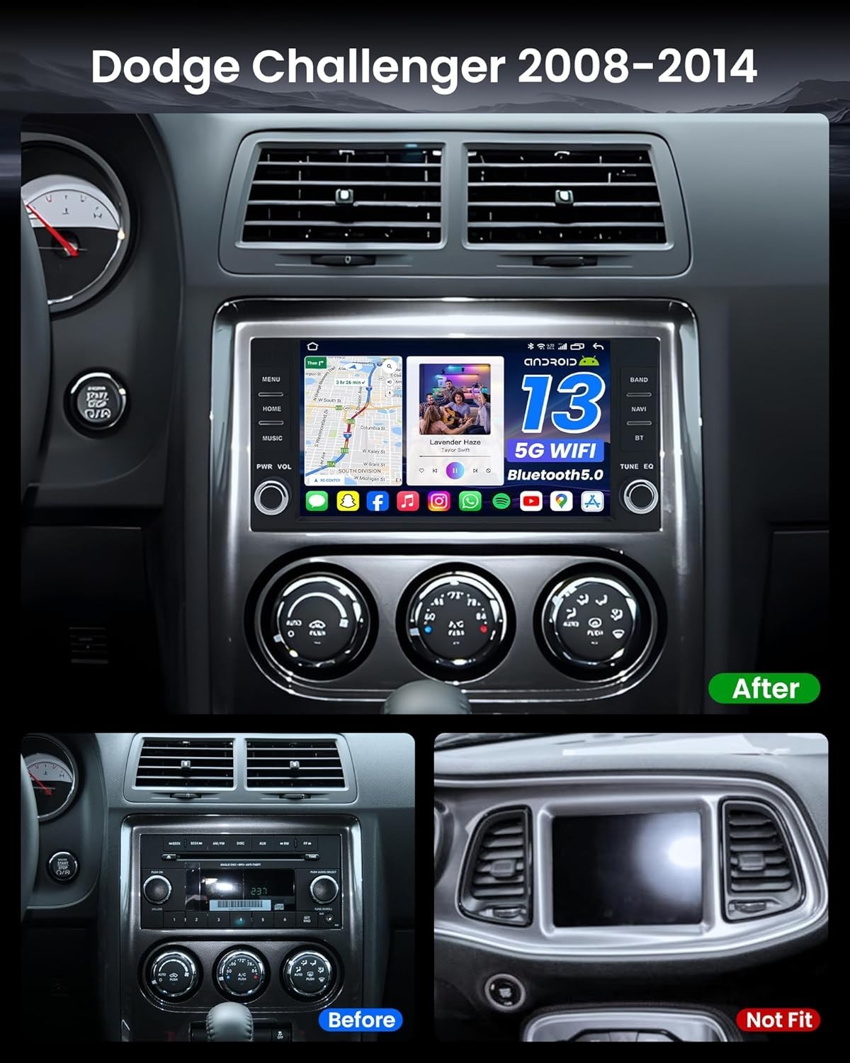 7″ 64G Android Auto Carplay for 2005-2019 Jeep Wrangler Dodge RAM Chrysler +more