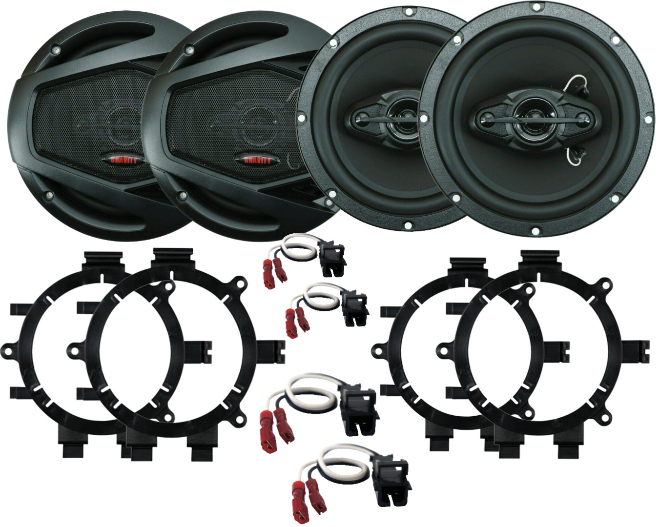 4X GRAVITY 6.5″ 400W Car Speakers w/Wire, 4x Harness (1988-Up GM Vehicles)