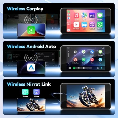 Motorcycle CarPlay Screen with Wireless Apple CarPlay Android Auto,4.7 4.7IN