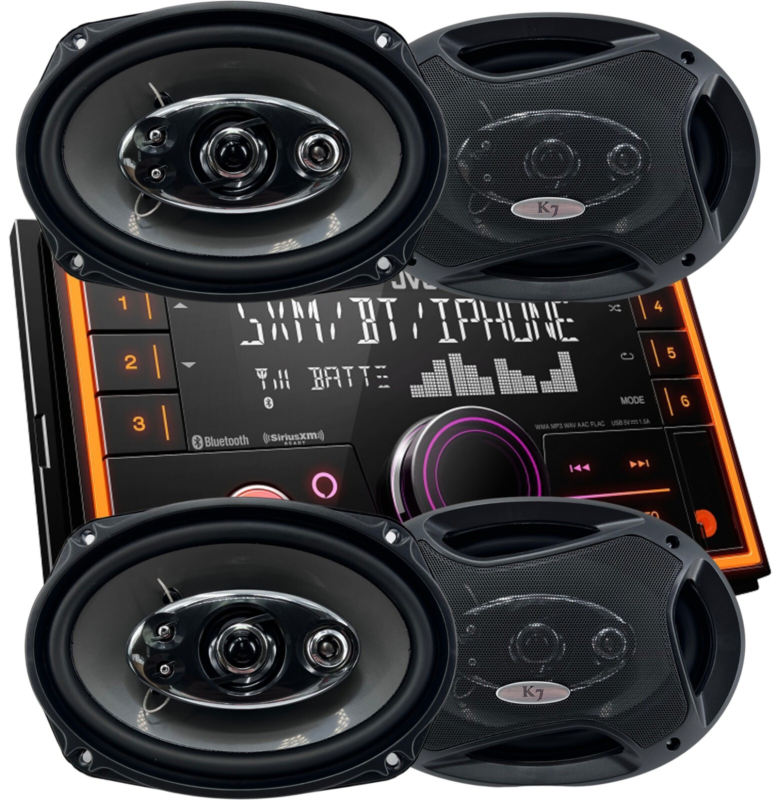 JVC KW-R940BTS 2-Din LCD Bluetooth Car Stereo + 4x Audiotek K69.5 -6×9″ Speaker